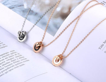 Mosaic Stainless Steel Shell & Acrylic Double Circle Pendant Necklace - The Jewellery Supermarket